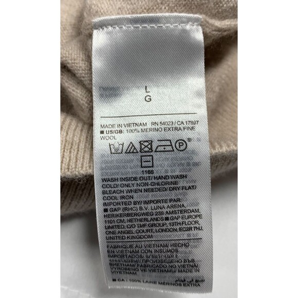 BANANA REPUBLIC Extra Fine Merino Wool Sweater Size L Heather Oatmeal Crew - Picture 7 of 8